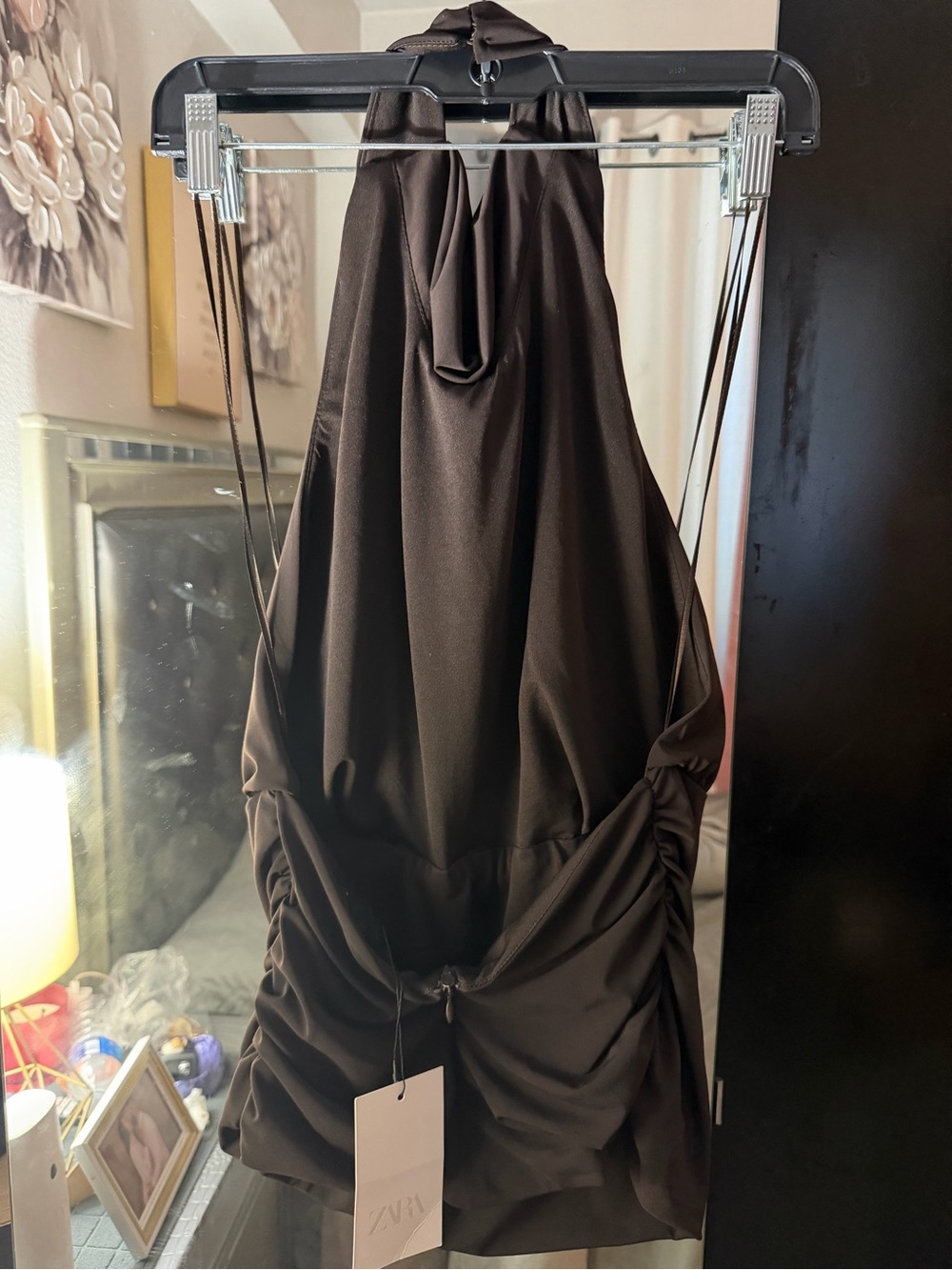 Zara Brown Draped Halter Top - Picture 4 of 9
